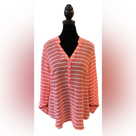 A.N.A: Pink & White Sheer Striped Blouse - Medium - Picture 1 of 17